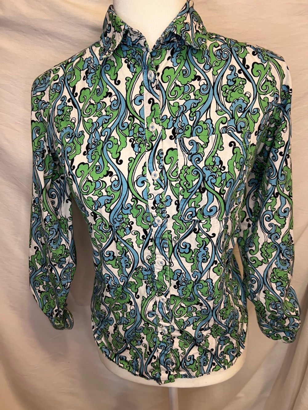 Maeve by Anthropologie Green & Blue Swirl Print Button-Down